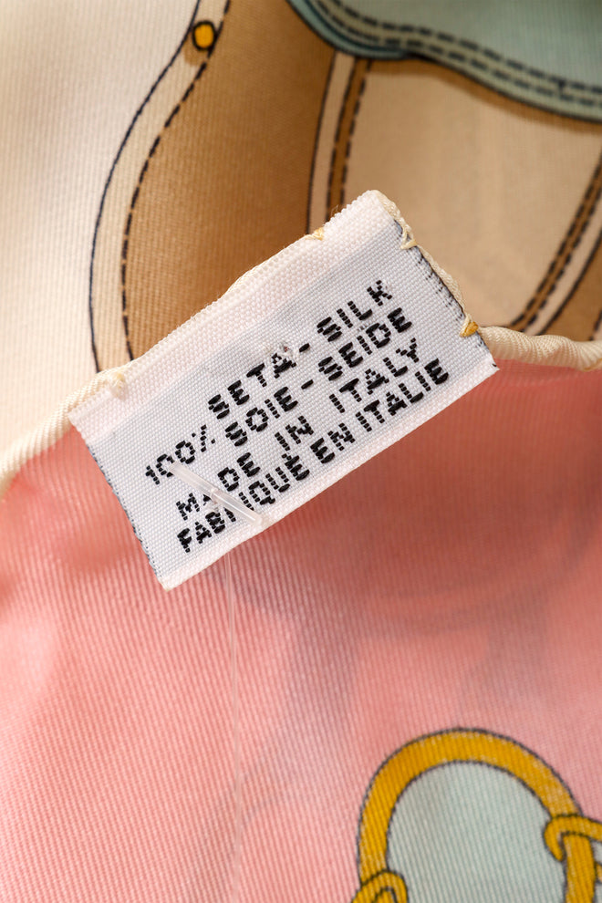 Large pastel jockey print silk scarf by Celine materials care tag  @ Recess LA