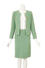 Vintage Adolfo Chain Bouclé Knit Skirt Suit Set on mannequin open @ Recess LA