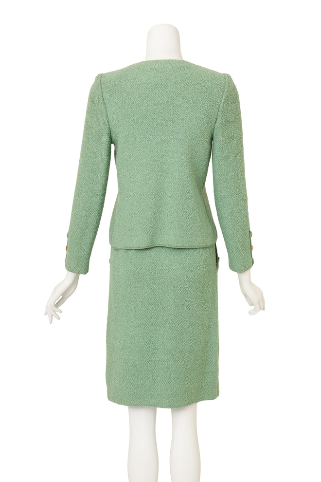Vintage Adolfo Chain Bouclé Knit Skirt Suit Set on mannequin back @ Recess LA