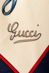 Large silk stirrup patterned scarf by Gucci logo signature @ Recess LA