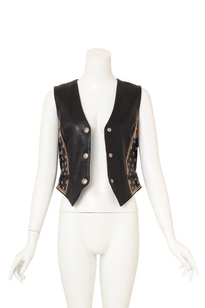 Vintage North Beach Studded Blackjack Leather Vest on mannequin open @ Recess LA