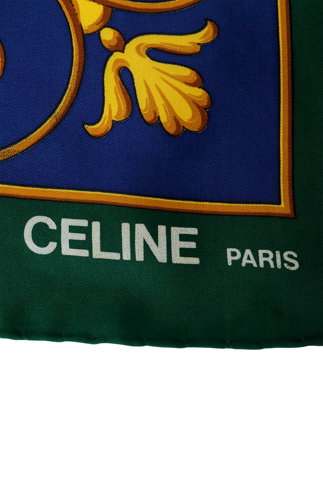Large silk carriage and crown print scarf by Celine logo signature @Recess LA