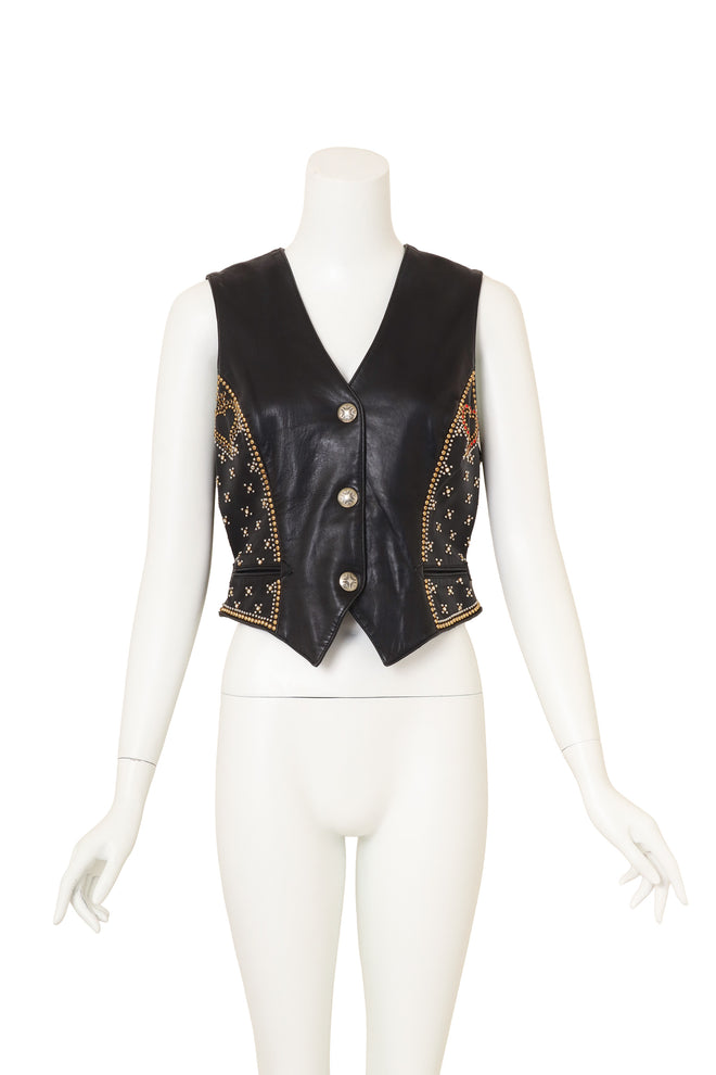 Vintage North Beach Studded Blackjack Leather Vest on mannequin @ Recess LA