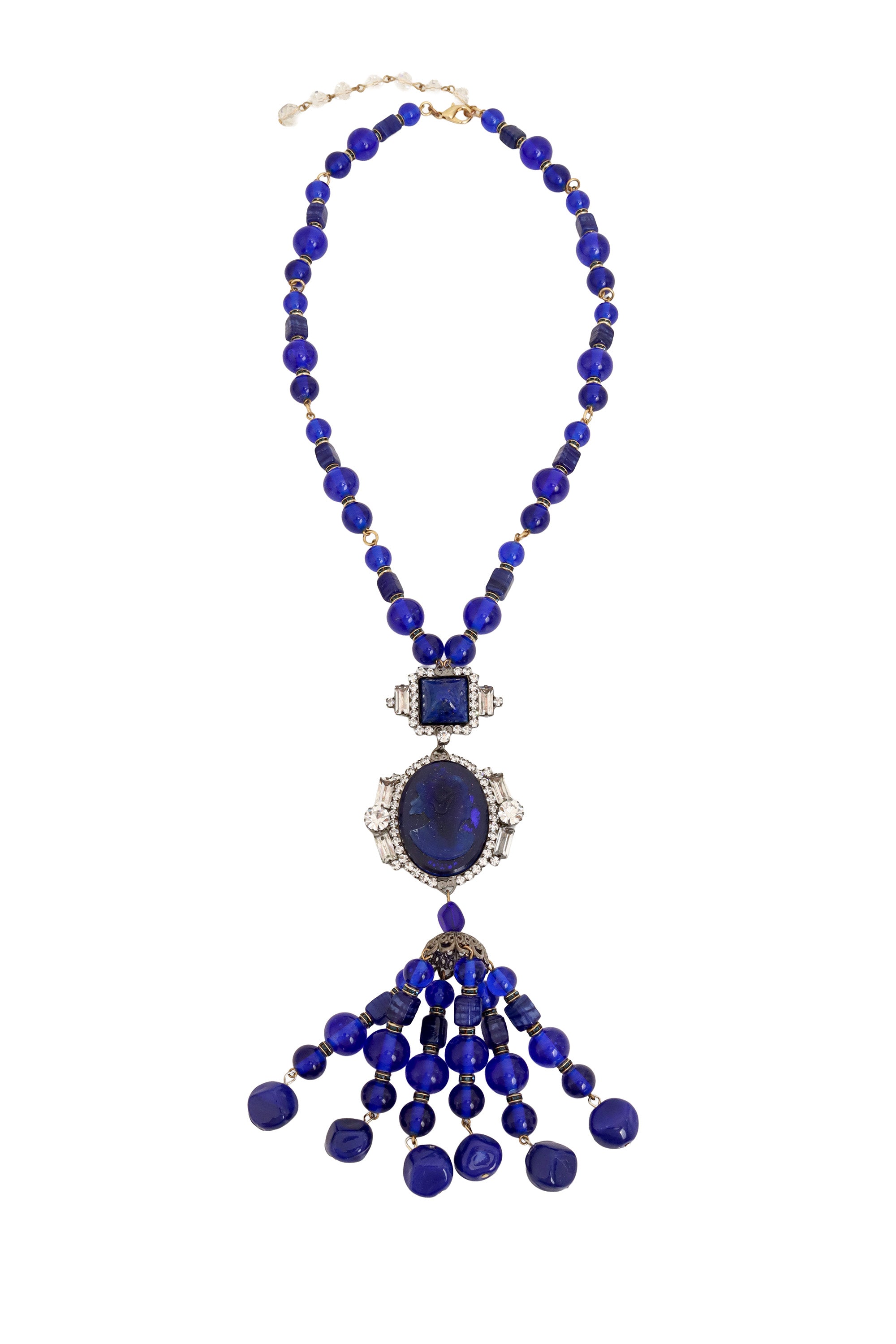 Cobalt Beaded Cameo Necklace by Moans @ Recess LA