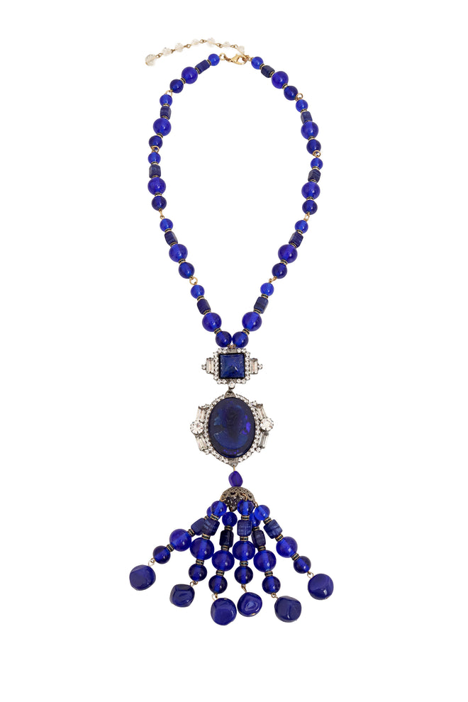 Cobalt Beaded Cameo Necklace by Moans @ Recess LA