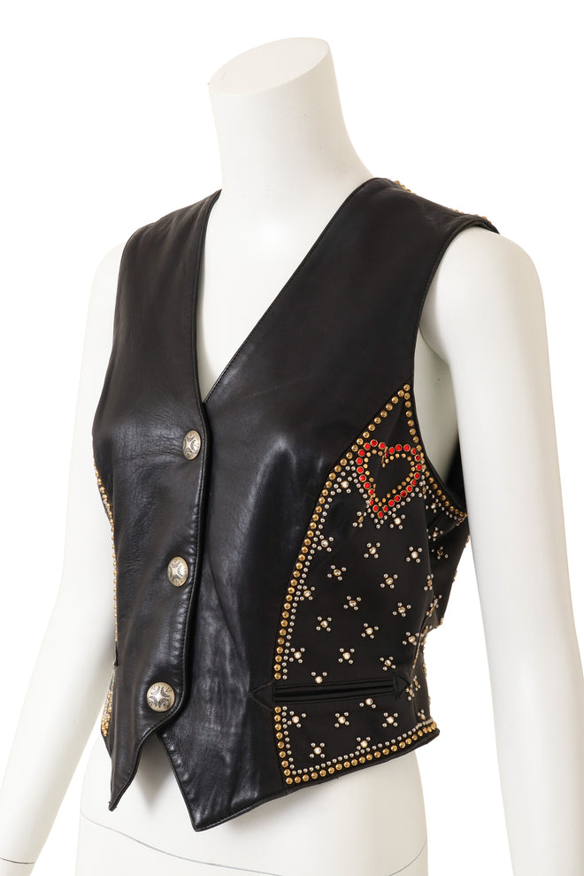 Vintage North Beach Studded Blackjack Leather Vest on mannequin side close @ Recess LA