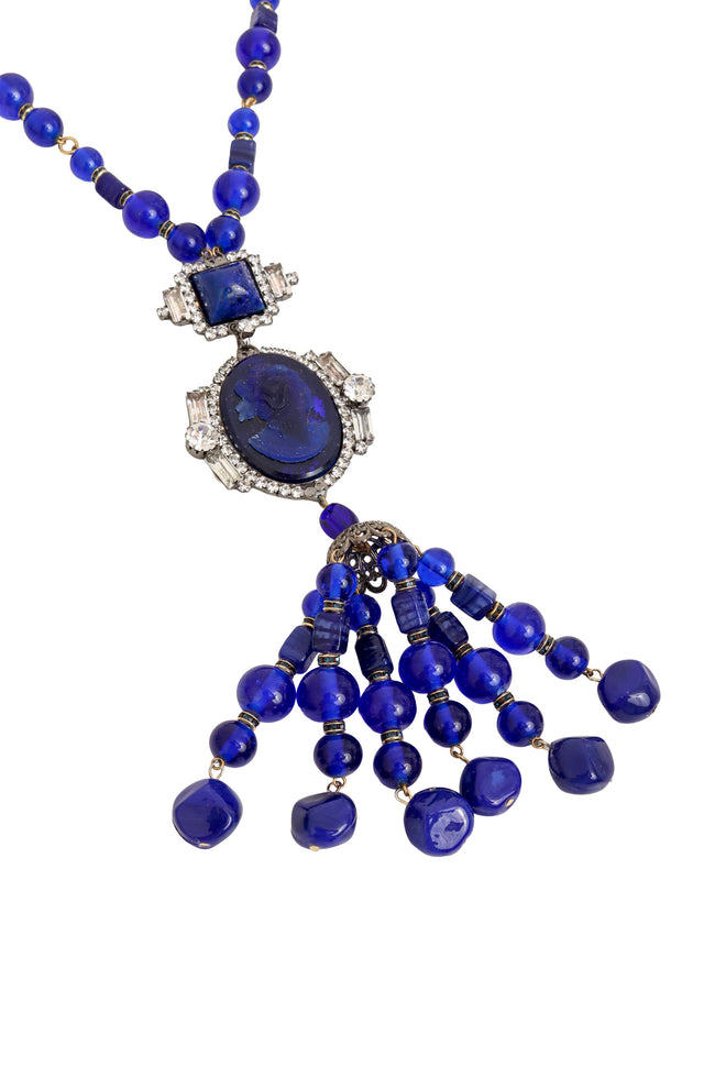 Cobalt Beaded Cameo Necklace by Moans close @ Recess LA