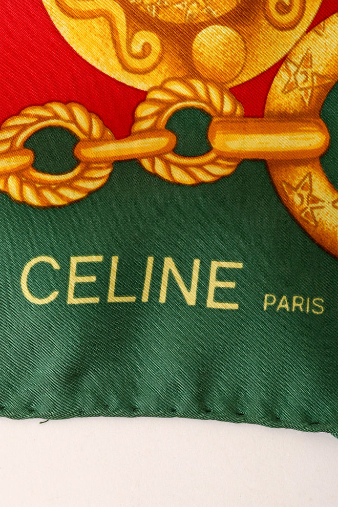 Large silk celestial chain print scarf by Celine logo signature @ Recess LA