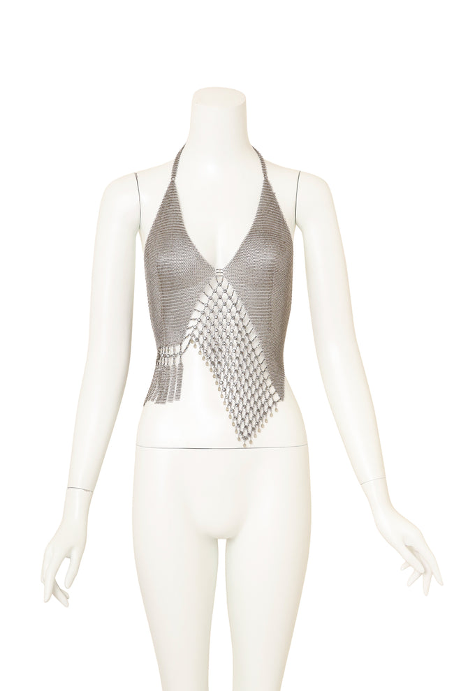 Vintage Ferrara Bead Lattice Chainmail Halter Top on mannequin @ Recess LA