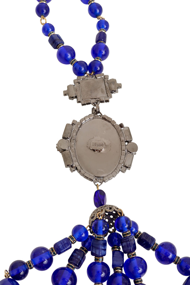 Cobalt Beaded Cameo Necklace by Moans back @ Recess LA