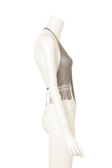 Vintage Ferrara Bead Lattice Chainmail Halter Top on mannequin side @ Recess LA