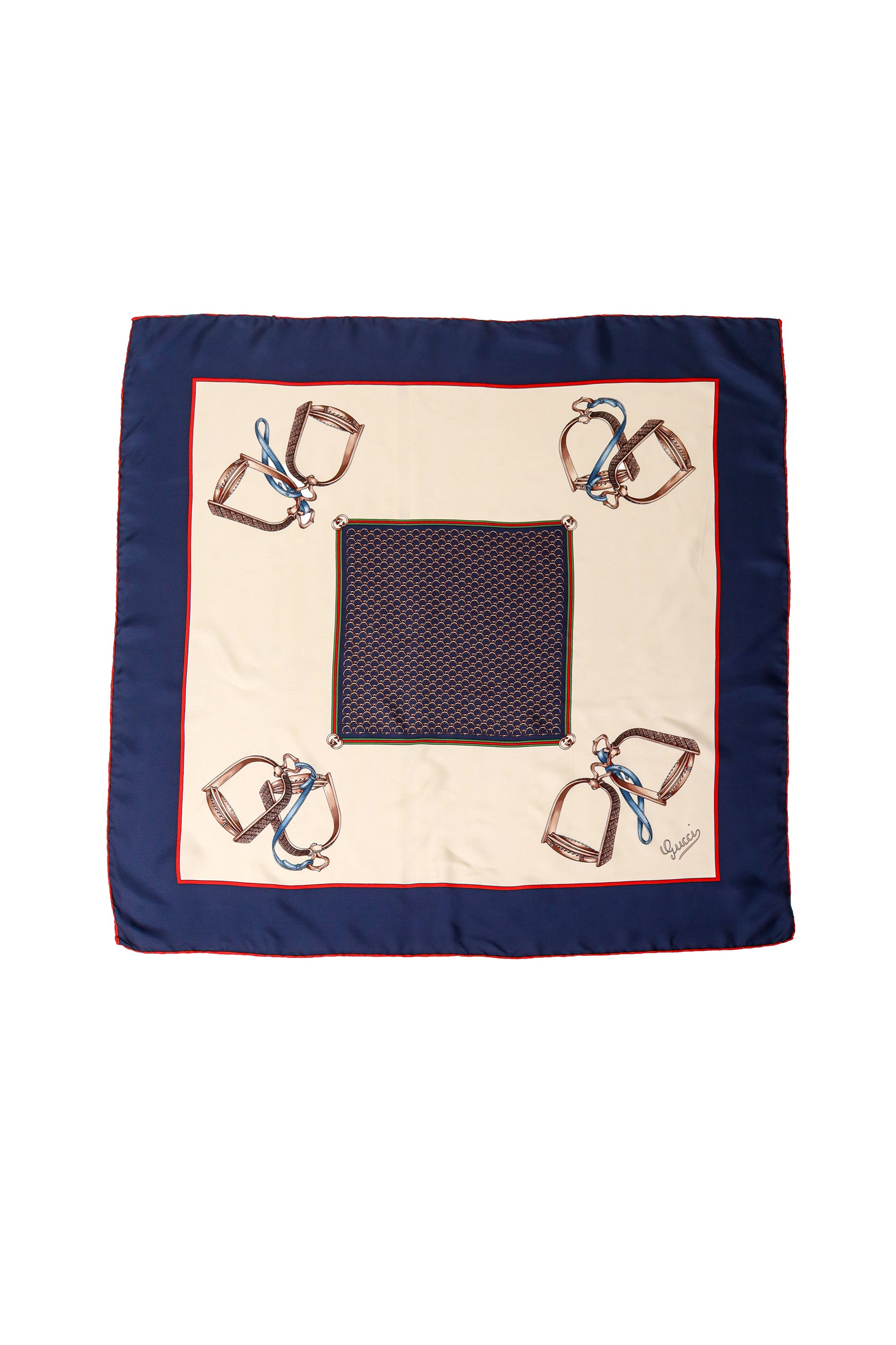 Large silk stirrup patterned scarf by Gucci @ Recess LA