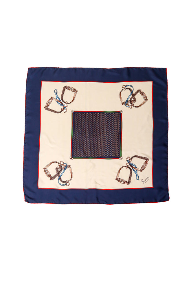 Large silk stirrup patterned scarf by Gucci @ Recess LA
