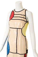 Vintage Oleg Cassini Mondrian Sequin Mini Dress on mannequin close @ Recess LA