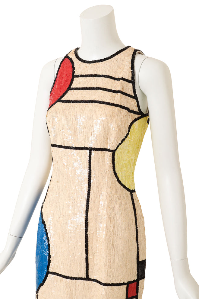 Vintage Oleg Cassini Mondrian Sequin Mini Dress on mannequin close @ Recess LA