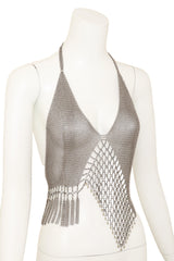 Vintage Ferrara Bead Lattice Chainmail Halter Top on mannequin close @ Recess LA