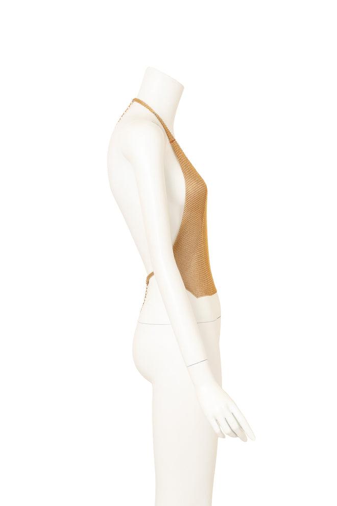 Vintage Ferrara Mesh Beaded Halter Top on mannequin side @ Recess LA