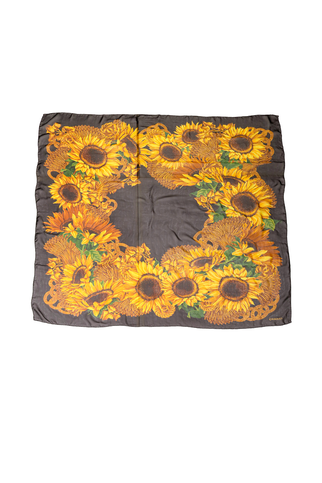 Extra large sheer sunflower print silk scarf by Chanel @ Recess LA