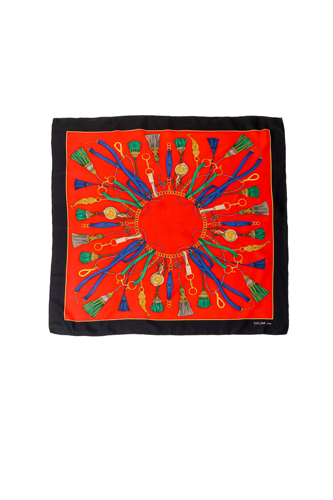 Large silk tassel and chain radial print scarf by Celine @ Recess LA