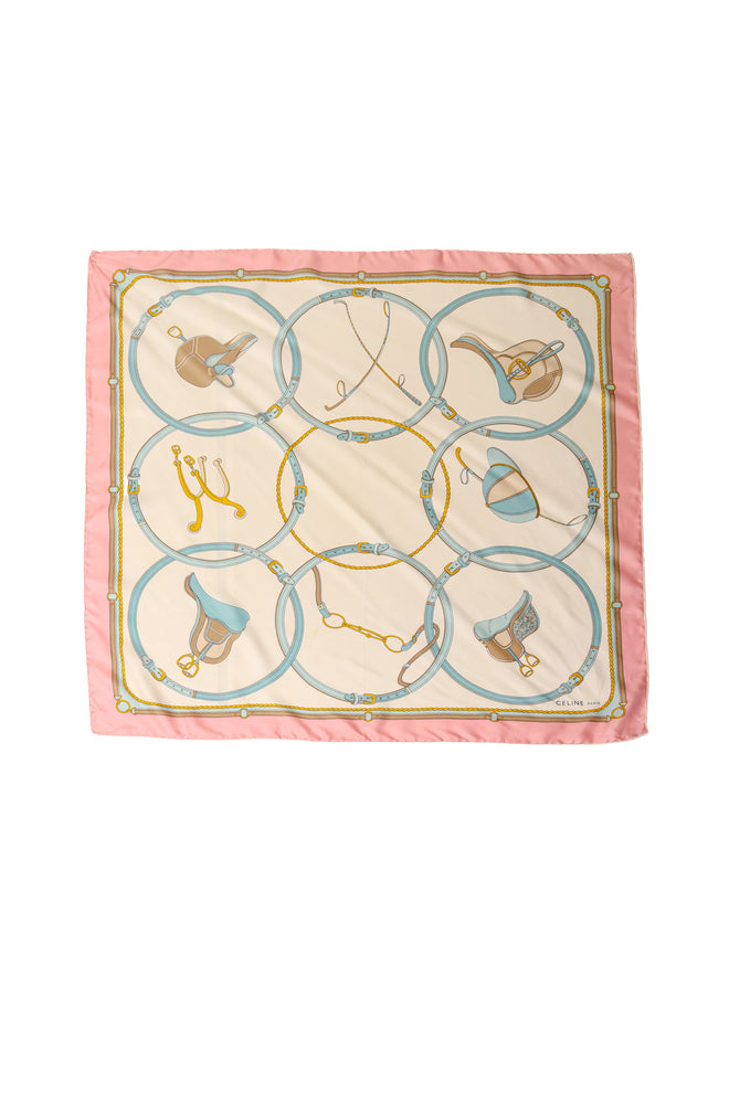 Large pastel jockey print silk scarf by Celine @ Recess LA