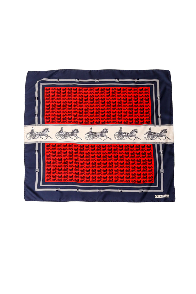 Large silk horse and carriage print scarf by Celine @ Recess LA