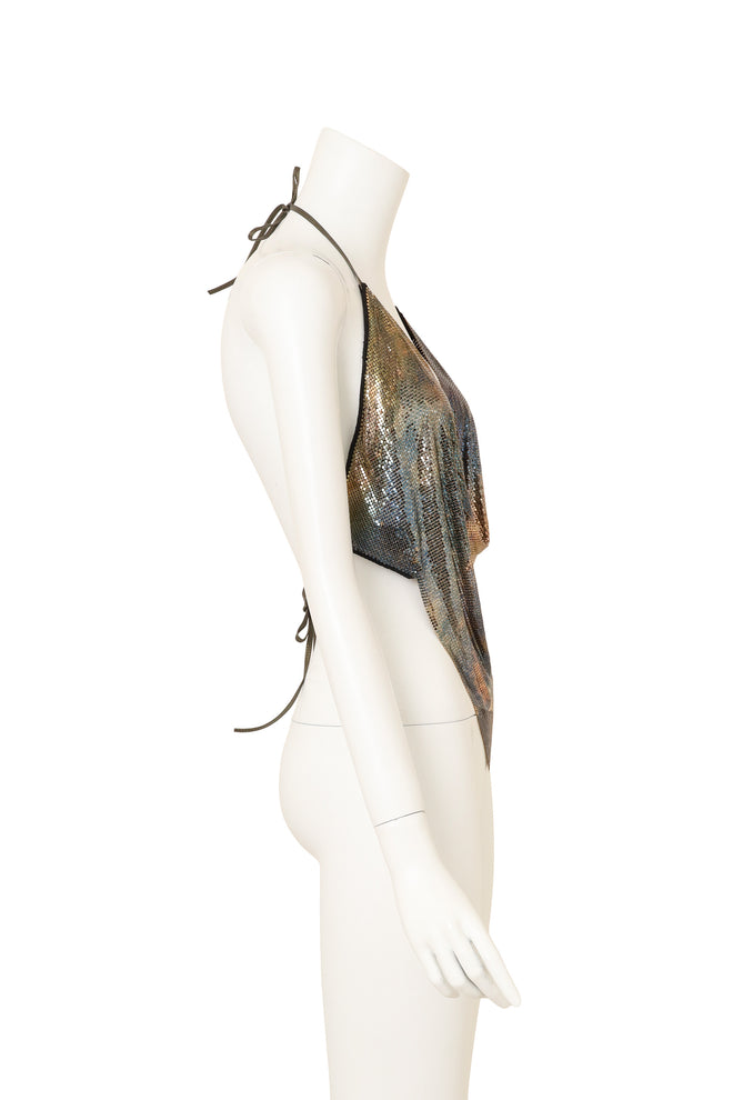 Vintage Ferrara Twilight Ombré Mesh Halter Top on mannequin side @ Recess LA