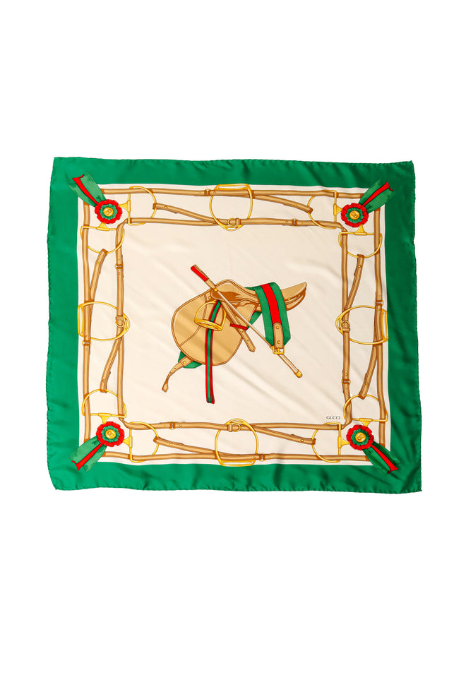 Large silk saddle ribbon patterned scarf by Gucci @ Recess LA