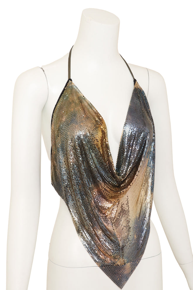 Vintage Ferrara Twilight Ombré Mesh Halter Top on mannequin close @ Recess LA