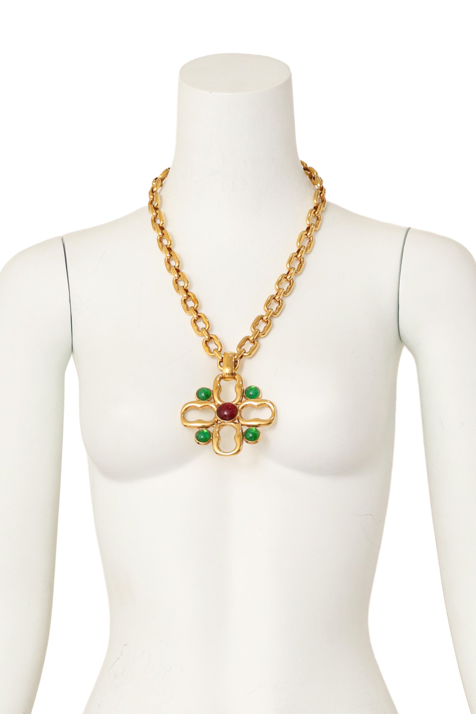 Vintage Gucci 1992 Squared Link Cabochon Cross Necklace – Recess