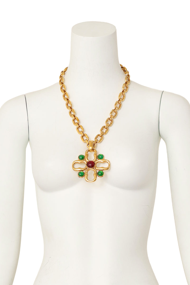 Vintage Gucci 1992 Squared Link Cabochon Cross Necklace – Recess