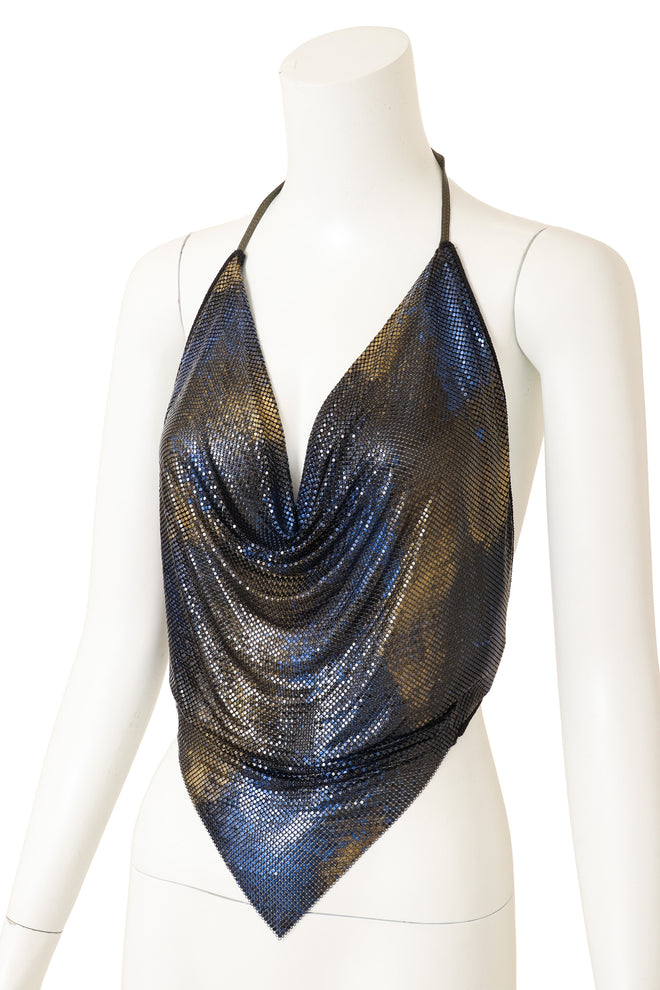 Vintage Ferrara Midnight Ombré Mesh Halter Top on mannequin close @ Recess LA