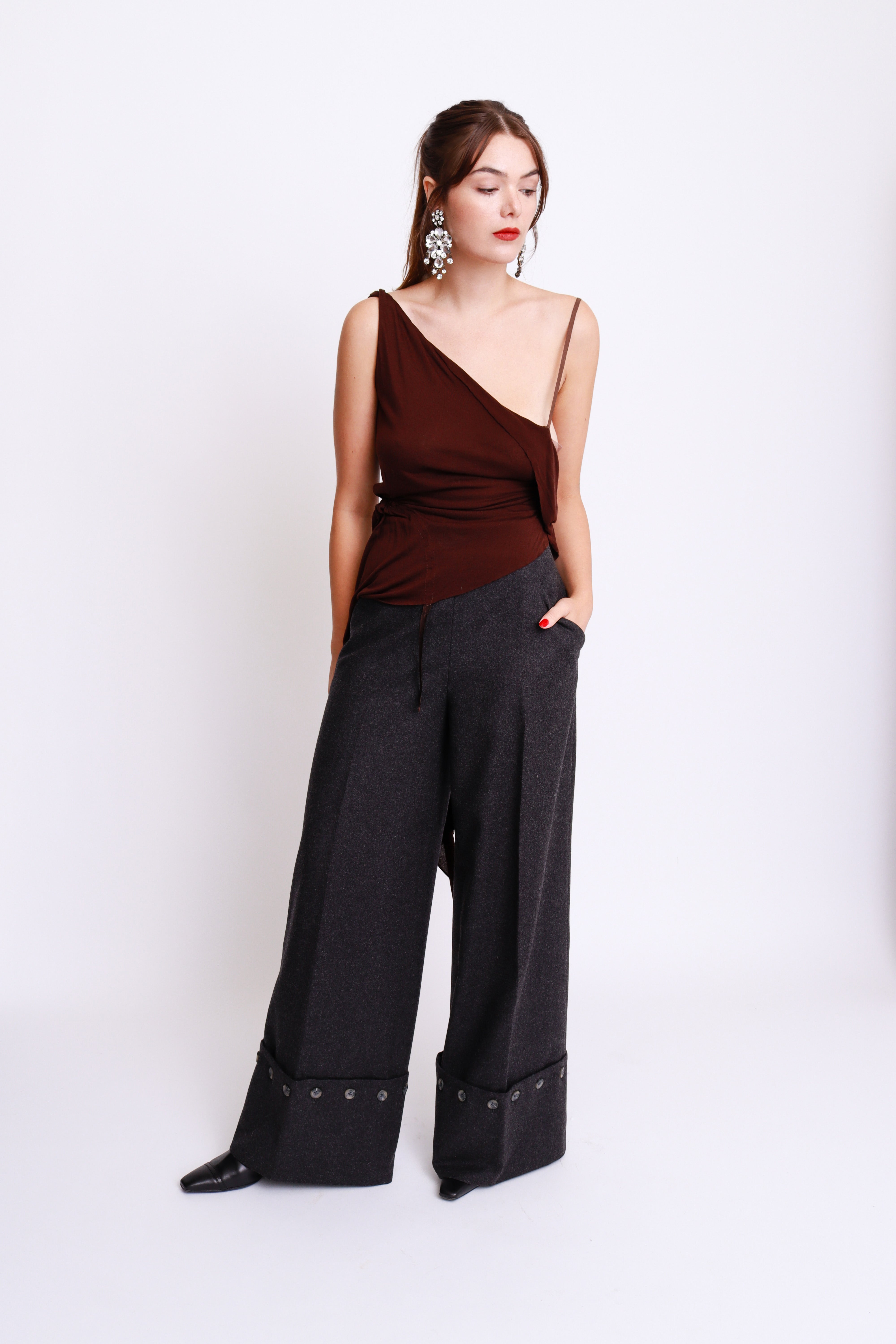 Alexander McQueen Wool Blend Palazzo Pant front on model @recess la