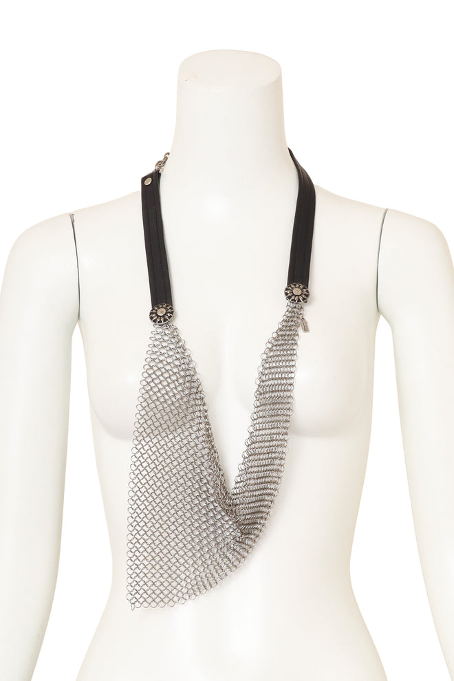 Vintage Ferrara Chainmail Leather Bib loose on mannequin neck @ Recess LA