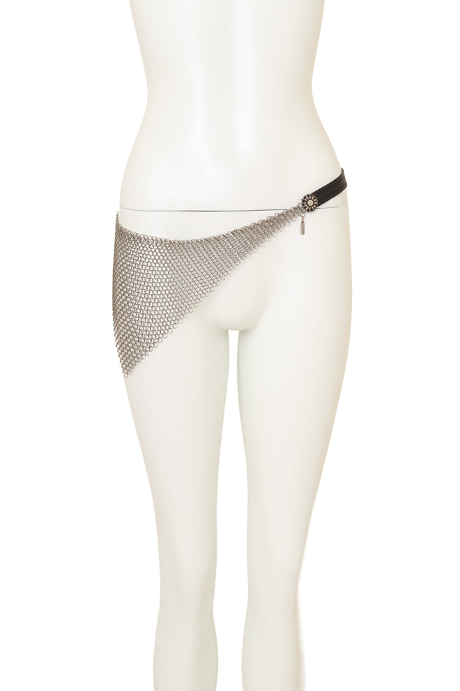 Vintage Ferrara Chainmail Leather Bib on mannequin hips @ Recess LA