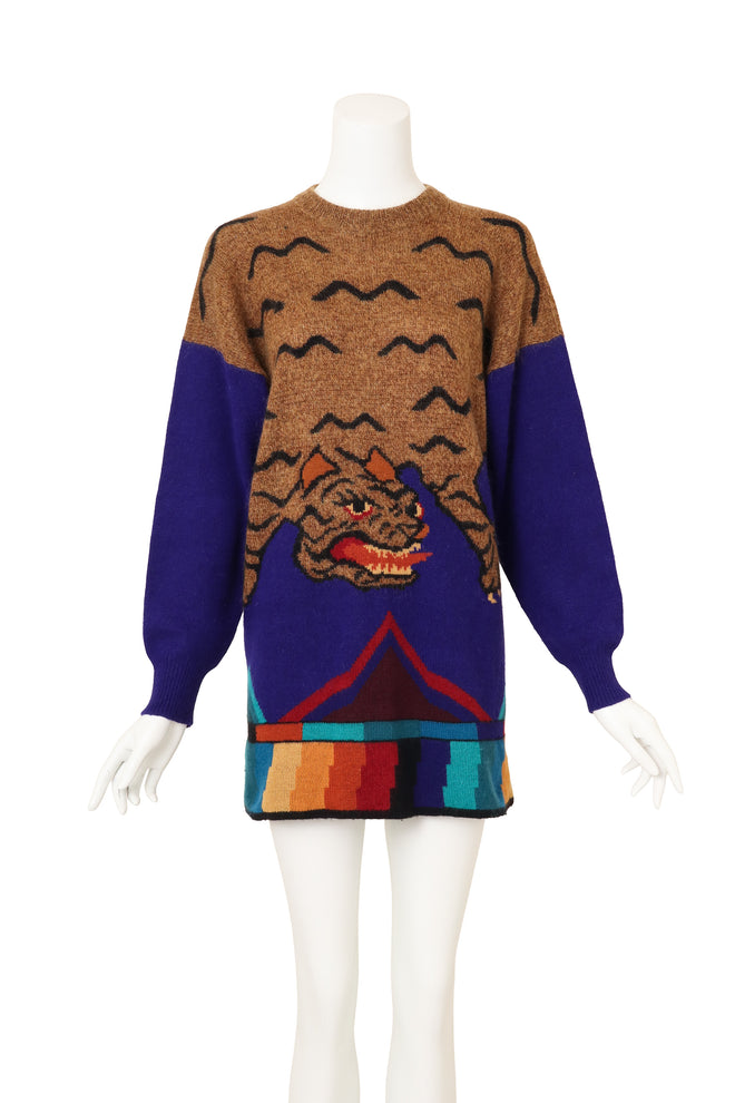 Vintage Krizia Intarsia Tiger Sweater Tunic on mannequin @ Recess LA