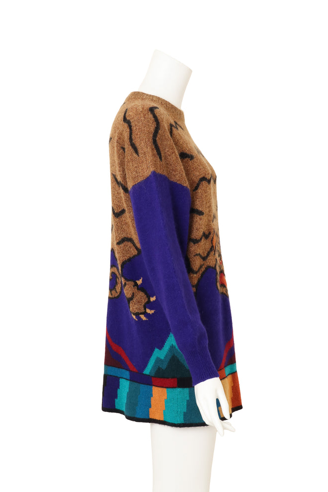 Vintage Krizia Intarsia Tiger Sweater Tunic on mannequin side @ Recess LA