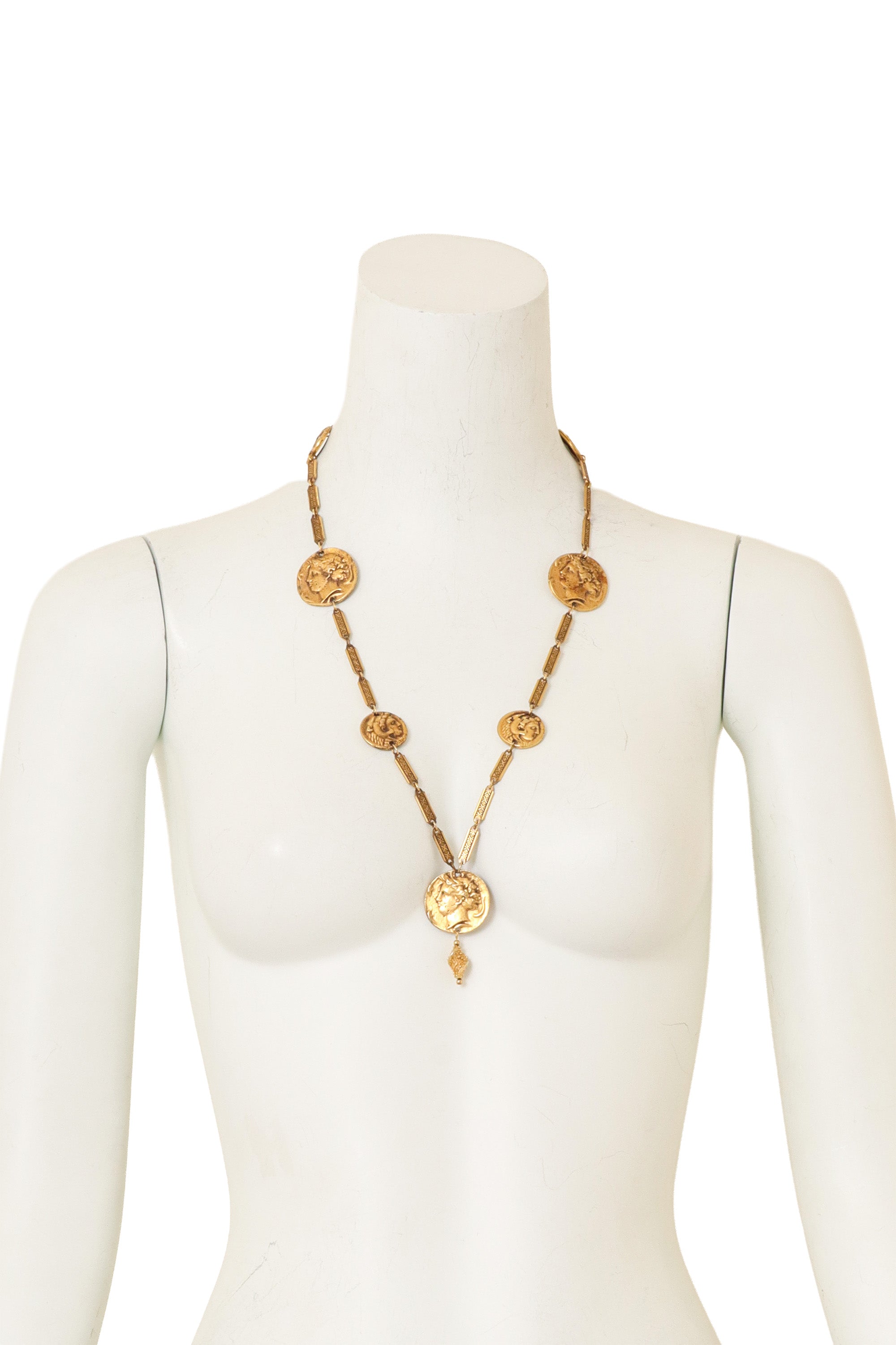 Roman Coin Station Necklace on mannequin @ Recess LA