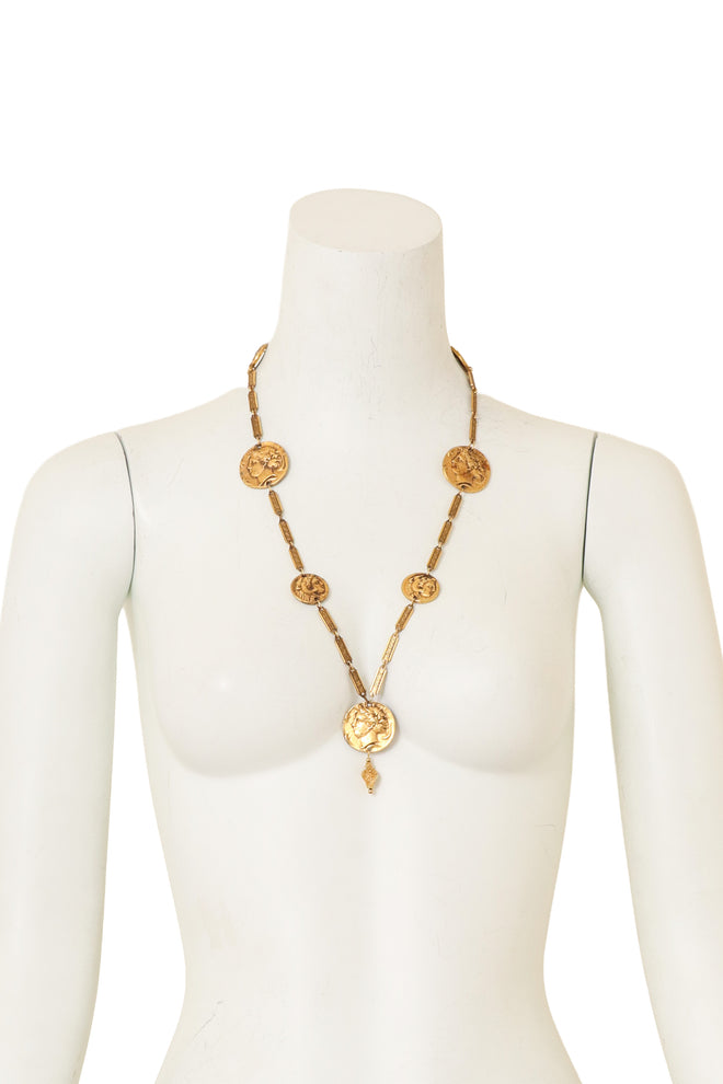 Roman Coin Station Necklace on mannequin @ Recess LA