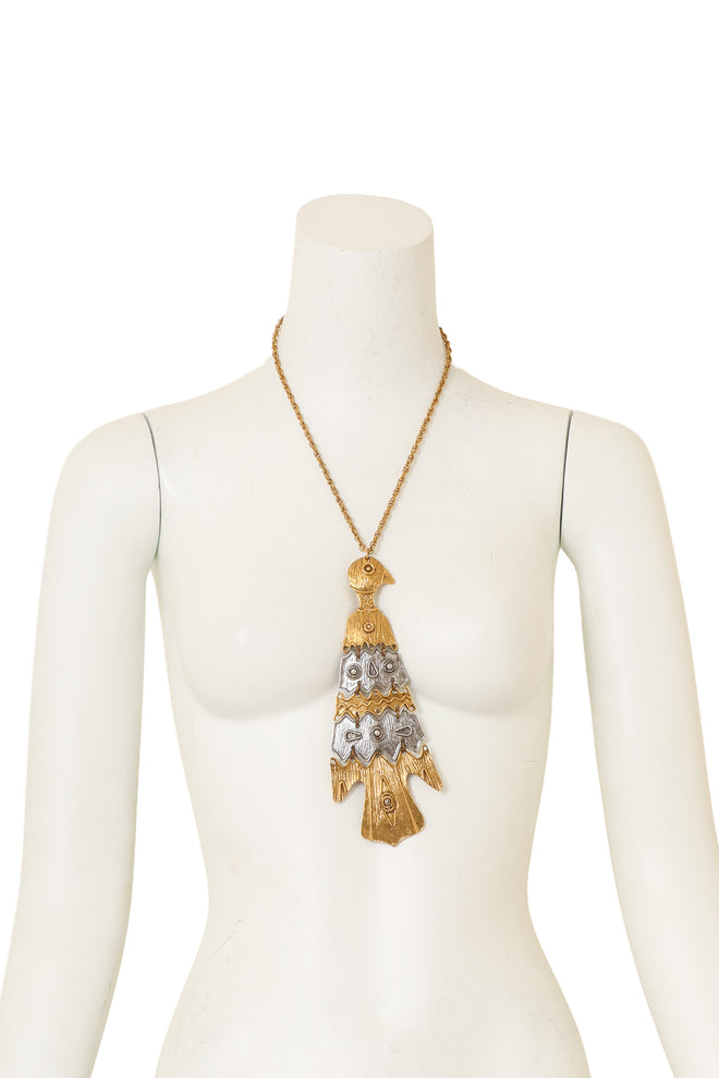 Articulated Bird Pendant Necklace on mannequin @ Recess LA