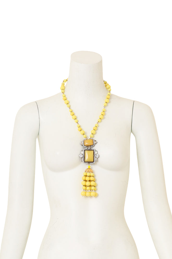 Beaded Fringe Pendant Necklace by Moans on mannequin @ Recess LA