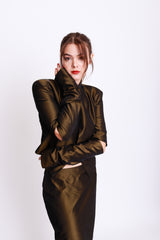 Vintage Alexander McQueen 1997 S/S Tafetta Cutaway Jacket & Skirt Set on model @recess la