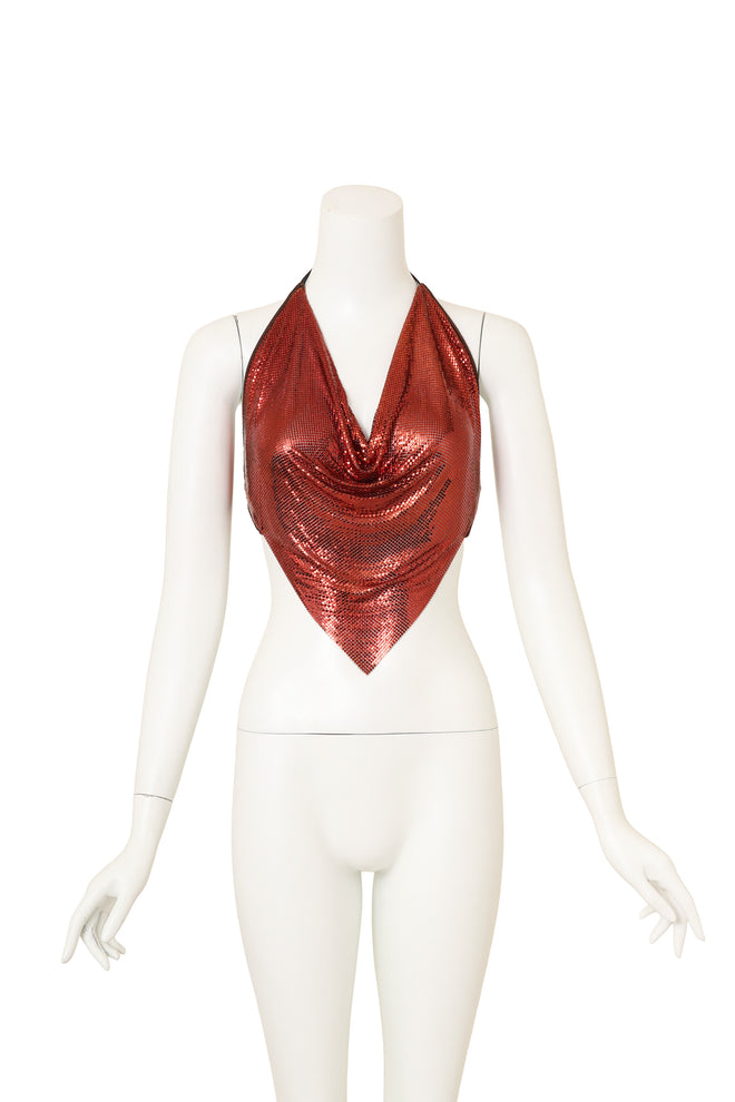 Vintage Ferrara Copper Mesh Halter Top on mannequin @ Recess LA