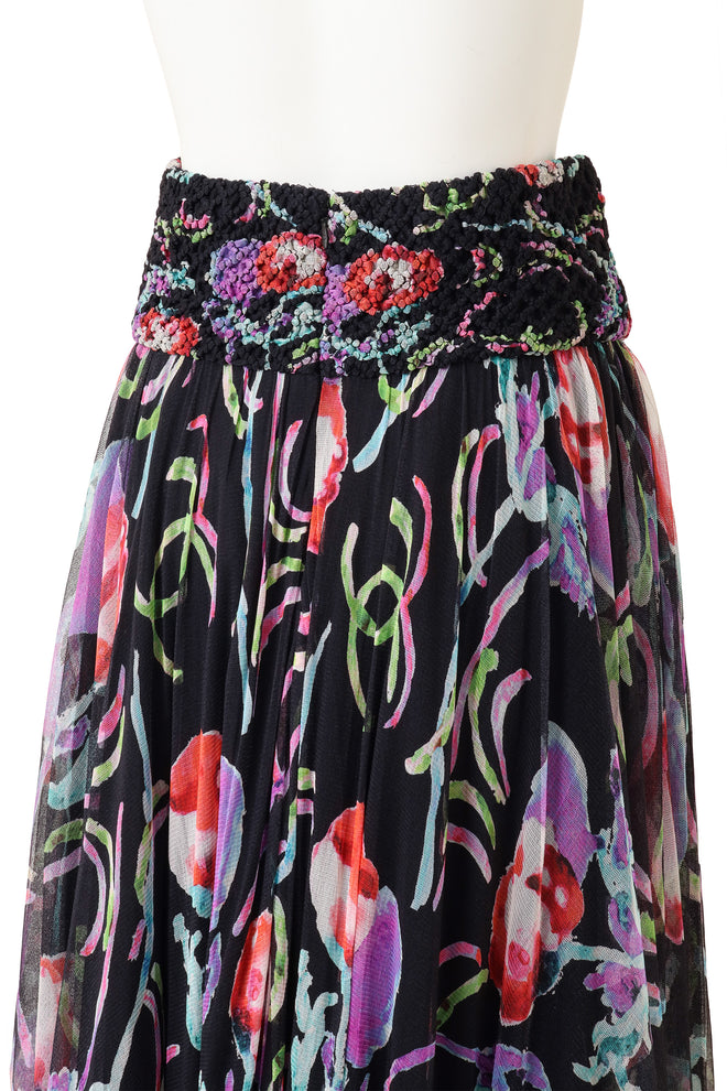 Chanel Floral Mesh Handkerchief Skirt on mannequin back close @ Recess LA
