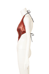 Vintage Ferrara Copper Mesh Halter Top on mannequin side @ Recess LA