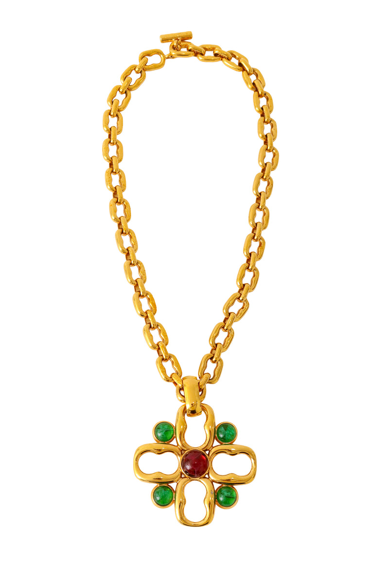 Vintage Gucci 1992 Squared Link Cabochon Cross Necklace – Recess
