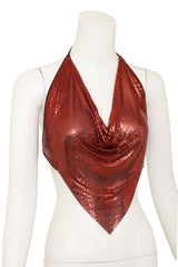 Vintage Ferrara Copper Mesh Halter Top on mannequin close @ Recess LA