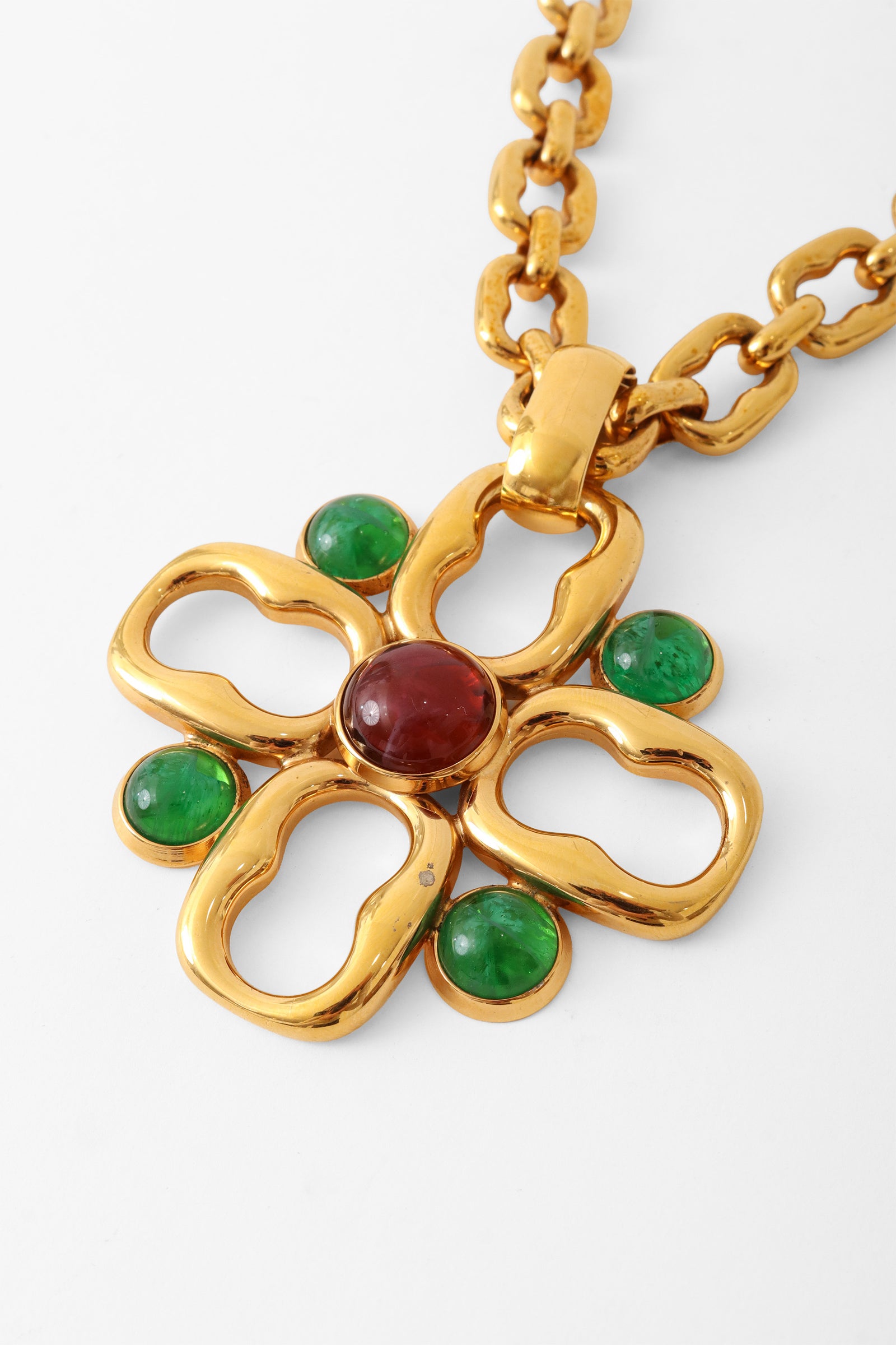 Vintage Gucci 1992 Squared Link Cabochon Cross Necklace – Recess