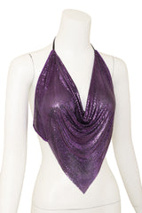 Vintage Ferrara Purple Mesh Halter Top on mannequin close @ Recess LA