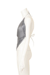 Vintage Ferrara Silver Mesh Halter Top on mannequin side @ Recess LA