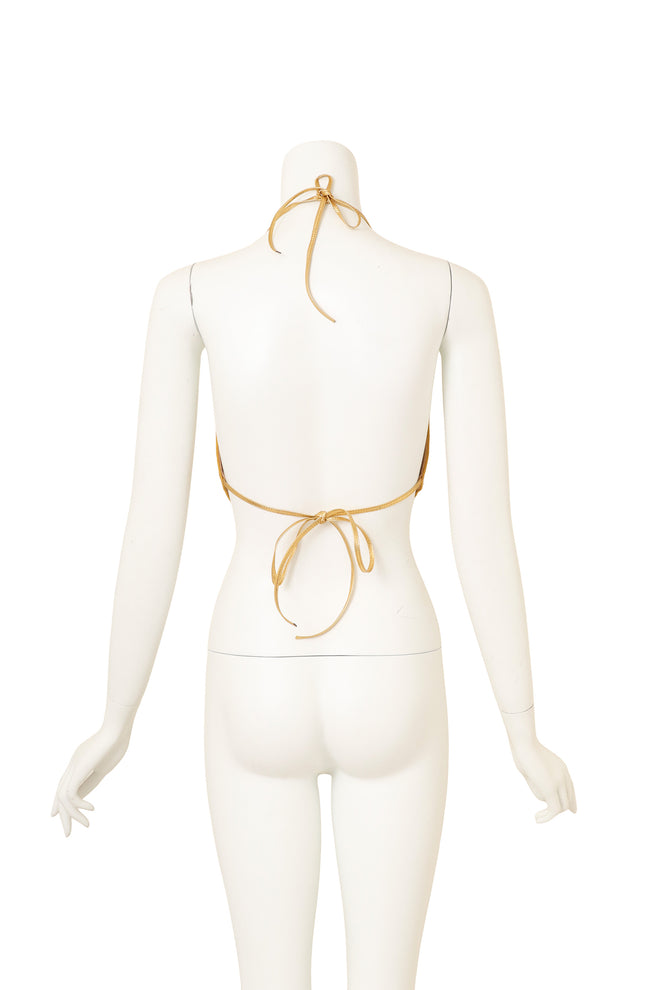 Vintage Ferrara Gold Mesh Halter Top on mannequin back @ Recess LA